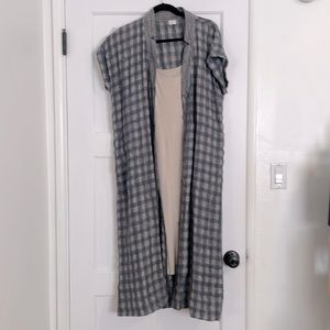 Linen checkered button up dress